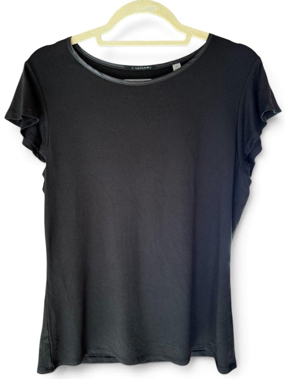 T Tahari Black Flutter Cap Sleeve T-Shirt - NWT